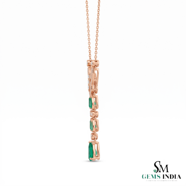 Pear Emerald Drop Pendant Necklace with Diamond Accents - Vintage Statement Jewelry