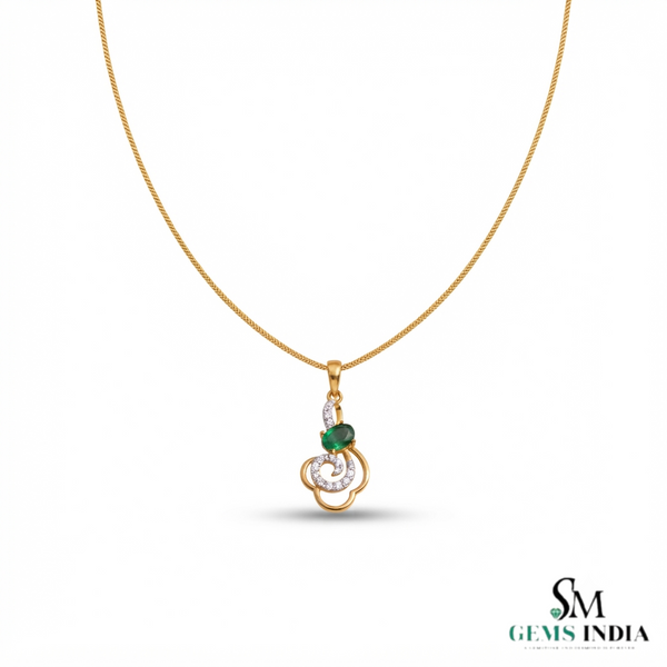 Natural Oval Emerald Floral Pendant With Diamond Accent Swirl - Elegant Gift for Her