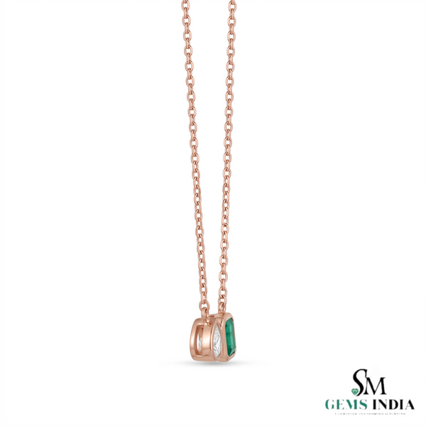Emerald Cut Emerald & Pear Two Stone Pendant Necklace - Minimalist Gold Necklace