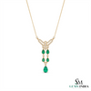 Pear Emerald Drop Pendant Necklace with Diamond Accents - Vintage Statement Jewelry