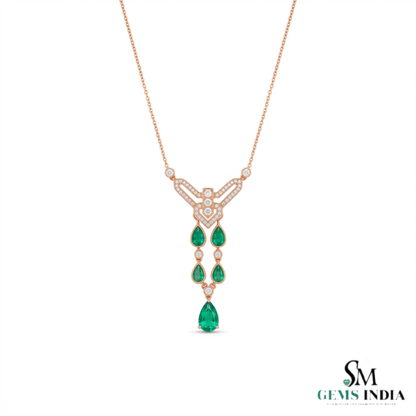 Pear Emerald Drop Pendant Necklace with Diamond Accents - Vintage Statement Jewelry