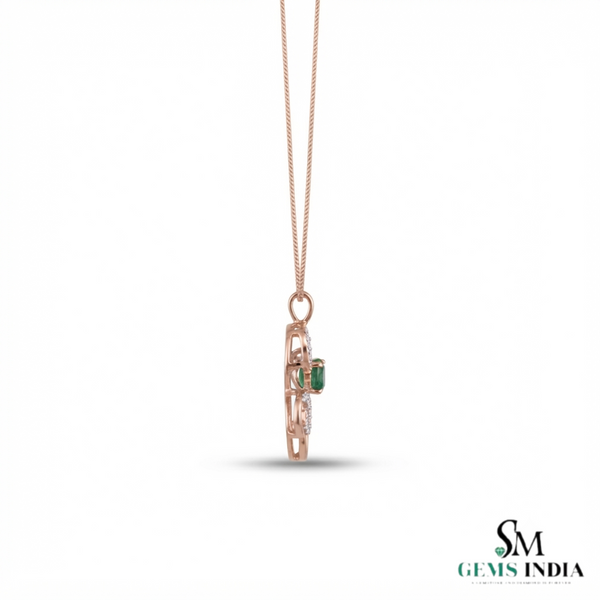 Natural Oval Emerald Floral Pendant With Diamond Accent Swirl - Elegant Gift for Her