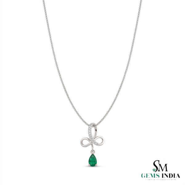 Natural Pear Shape Emerald Infinity Pendant With Diamond Accent - Green Gemstone Jewelry