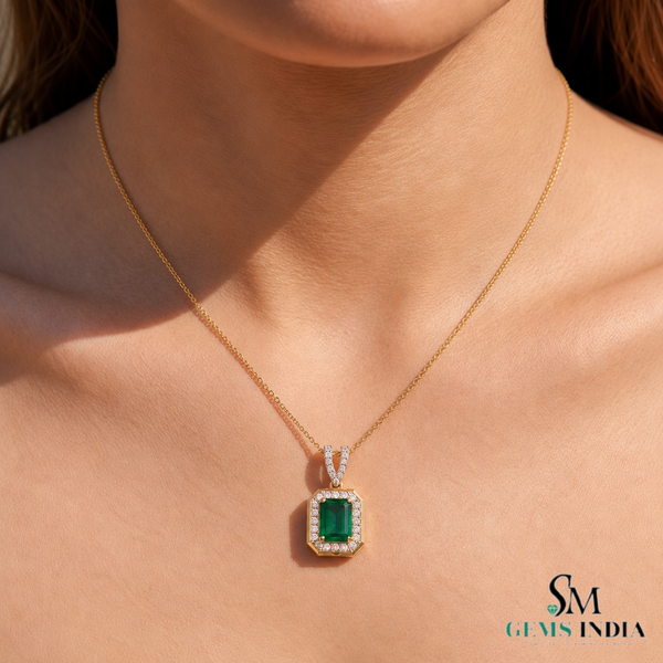 Emerald Cut Emerald & Pear Two Stone Pendant Necklace - Minimalist Gold Necklace (Copy)