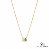 Emerald Cut Emerald & Pear Two Stone Pendant Necklace - Minimalist Gold Necklace