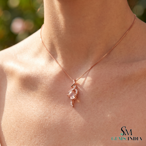 Morganite & Diamond Cushion Cut Pendant - Elegant Gemstone Jewelry