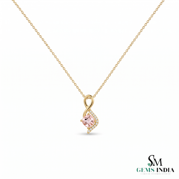 Cushion Cut Peach Morganite & Diamond Pendant - Romantic Gift for Her