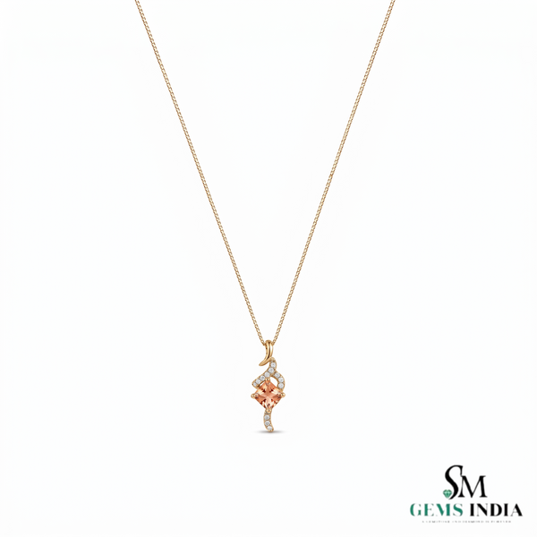 Morganite & Diamond Cushion Cut Pendant - Elegant Gemstone Jewelry