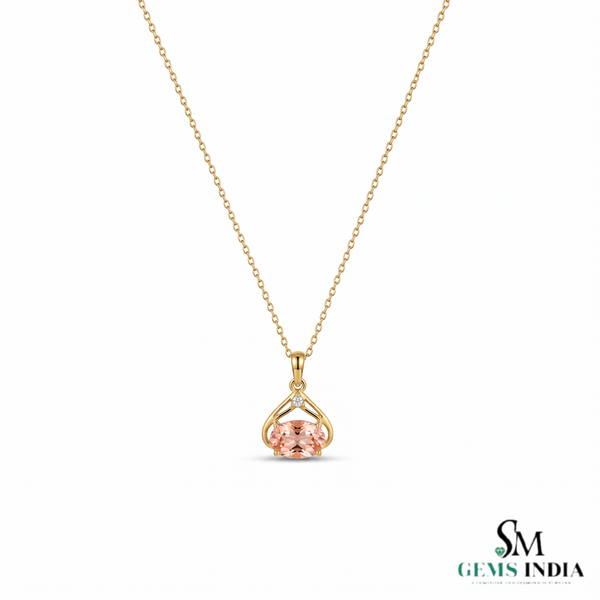 Oval Cut Peach Morganite and Diamond Pendant - Anniversary & Birthday Gift for Her