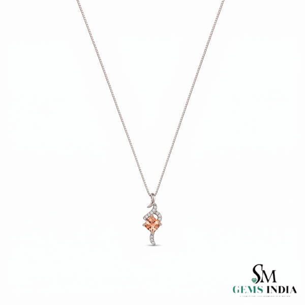 Morganite & Diamond Cushion Cut Pendant - Elegant Gemstone Jewelry