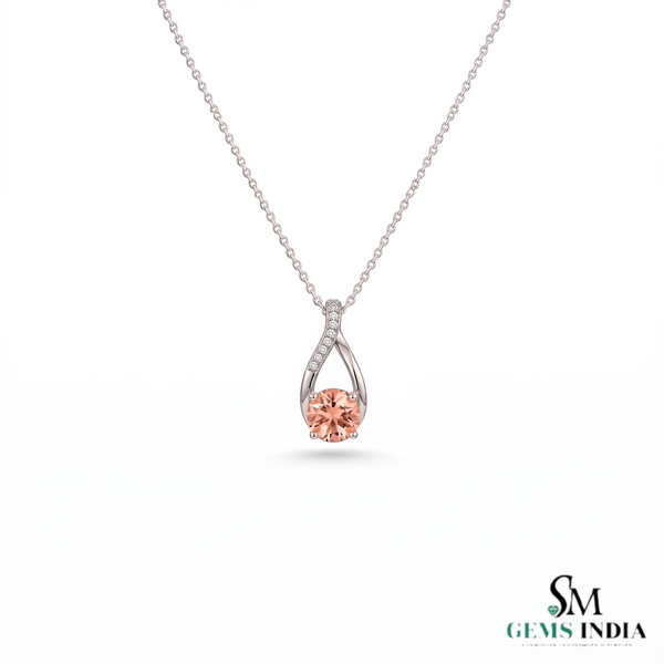 Round Cut Morganite And Diamond Pendant with Twisted Design - Anniversary Gift
