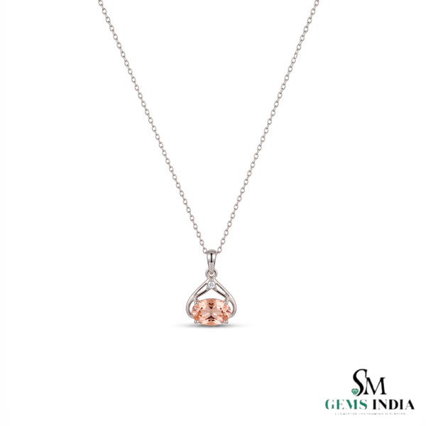 Oval Cut Peach Morganite and Diamond Pendant - Anniversary & Birthday Gift for Her