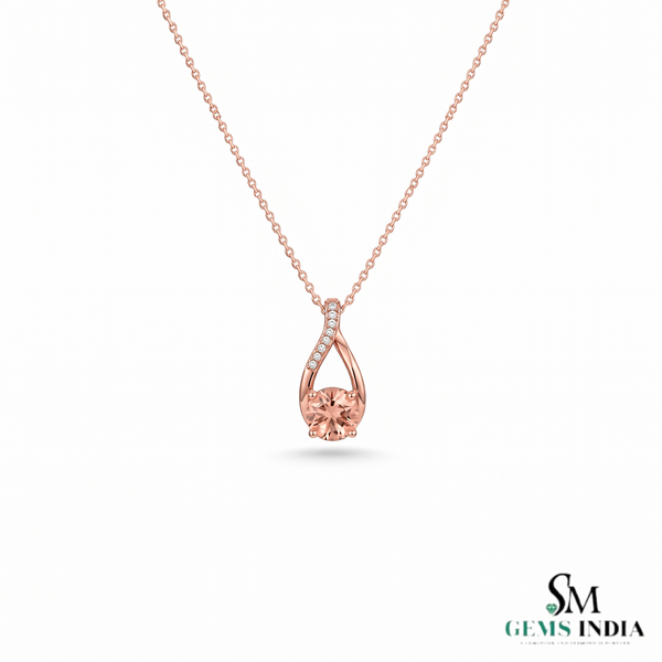 Round Cut Morganite And Diamond Pendant with Twisted Design - Anniversary Gift