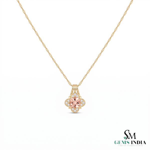 Cushion Cut Morganite Diamond Pendant - Special Gift for Her