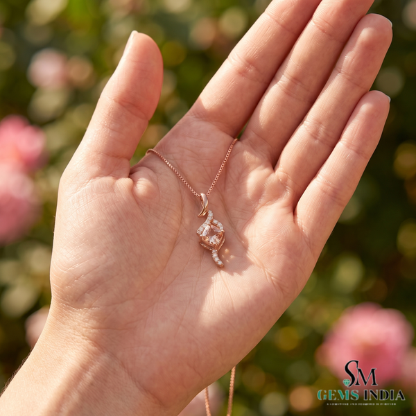 Morganite & Diamond Cushion Cut Pendant - Elegant Gemstone Jewelry