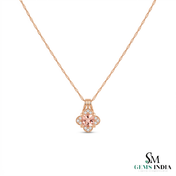 Cushion Cut Morganite Diamond Pendant - Special Gift for Her
