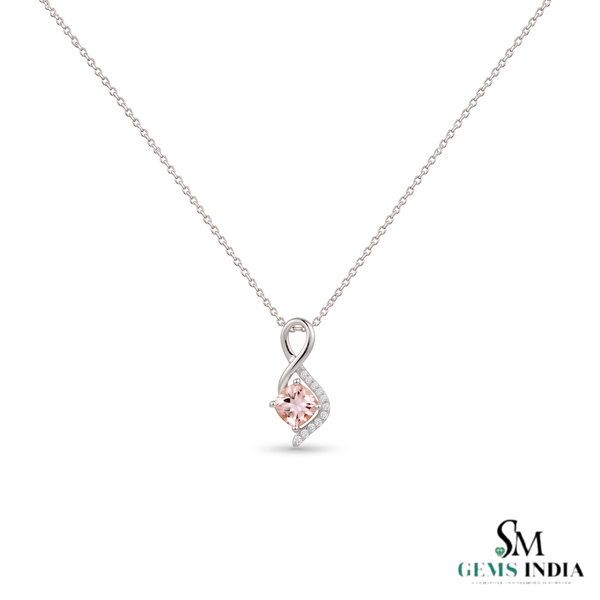 Cushion Cut Peach Morganite & Diamond Pendant - Romantic Gift for Her