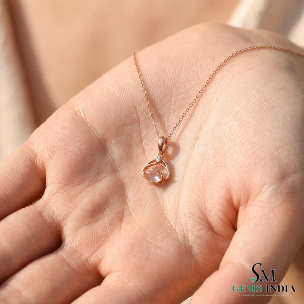 Oval Cut Peach Morganite and Diamond Pendant - Anniversary & Birthday Gift for Her