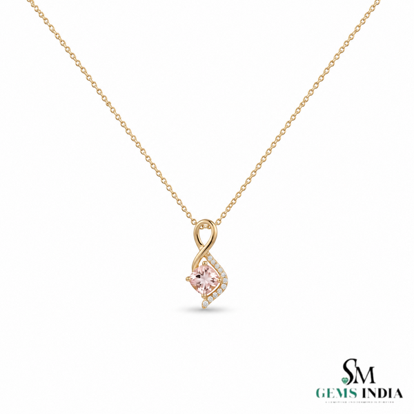 Cushion Cut Peach Morganite & Diamond Pendant - Romantic Gift for Her