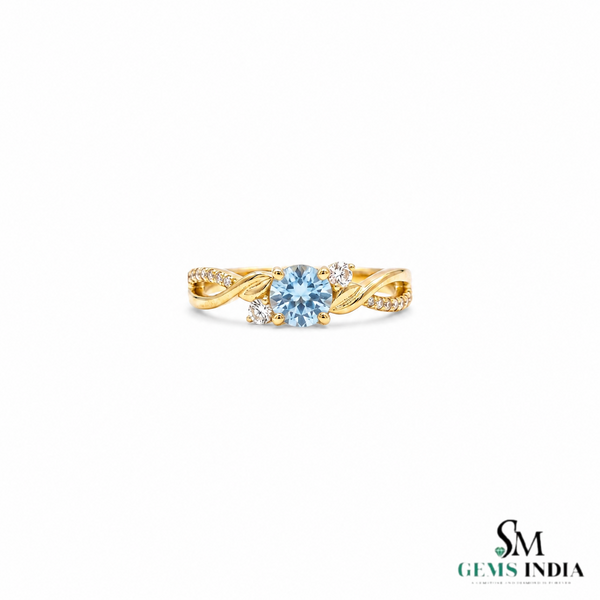 Round Blue Aquamarine Gemstone Twist Ring - Statement Ring For Her
