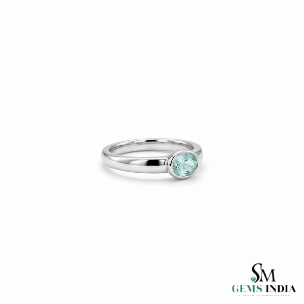 Minimalist Oval Aquamarine Bezel Set Ring - Anniversary Gift for Her