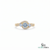 Round Cut Aquamarine with Diamond Accent Wave Band Ring - Classic Birthstone Jewelry