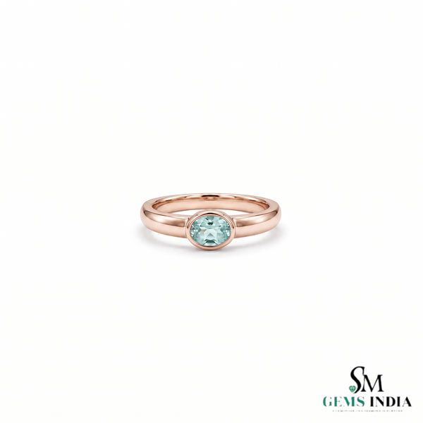 Minimalist Oval Aquamarine Bezel Set Ring - Anniversary Gift for Her