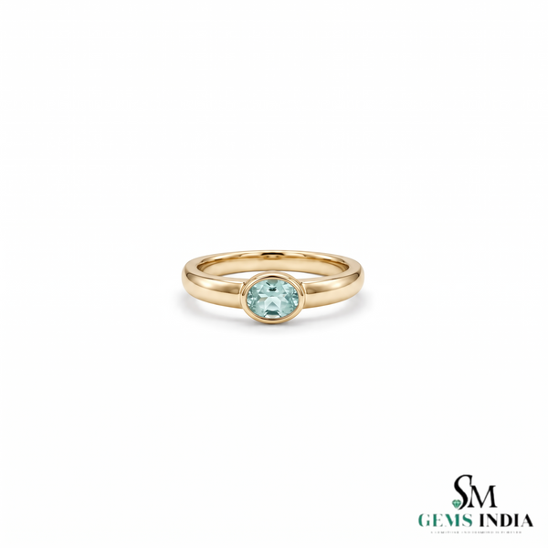 Minimalist Oval Aquamarine Bezel Set Ring - Anniversary Gift for Her
