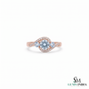 Round Cut Aquamarine with Diamond Accent Wave Band Ring - Classic Birthstone Jewelry