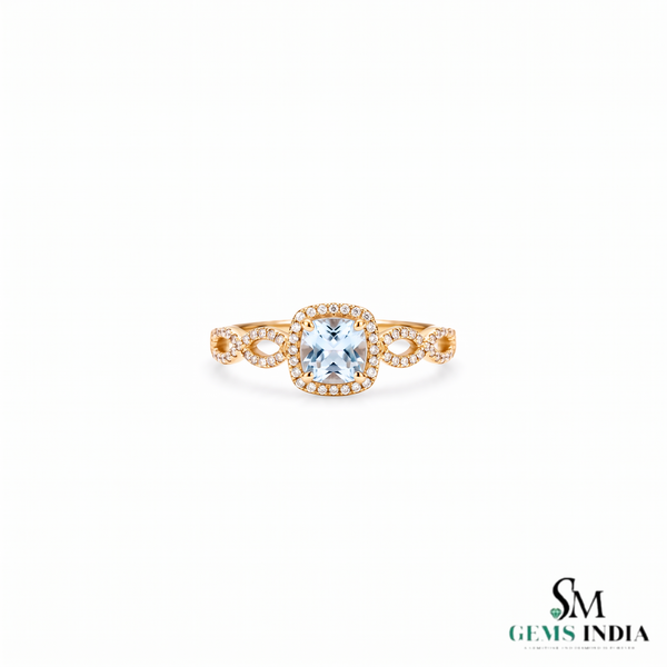 Cushion Aquamarine Engagement Ring with Diamond Twisted Ring Band - March Birthstone Gift