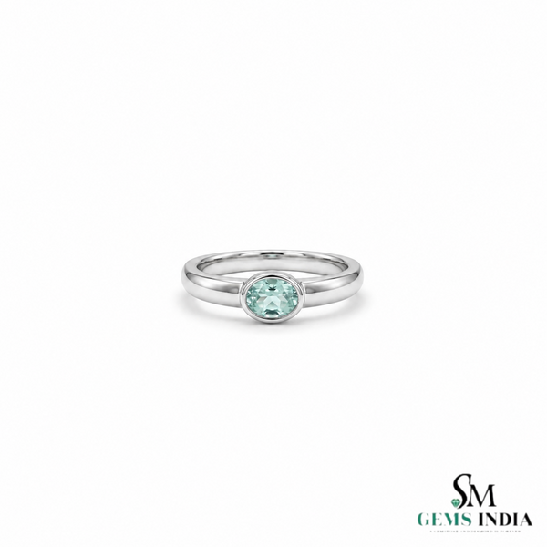 Minimalist Oval Aquamarine Bezel Set Ring - Anniversary Gift for Her