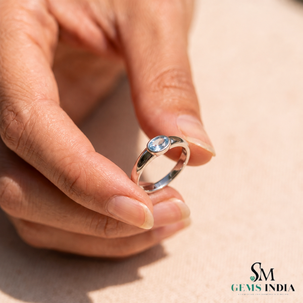 Minimalist Oval Aquamarine Bezel Set Ring - Anniversary Gift for Her