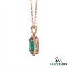 Green Emerald Halo Necklace in 14k Gold – Elegant Oval Gemstone Pendant