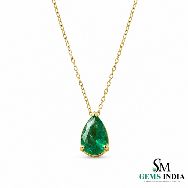 Pear Cut Emerald Necklace in 14k Gold – Elegant Teardrop Pendant