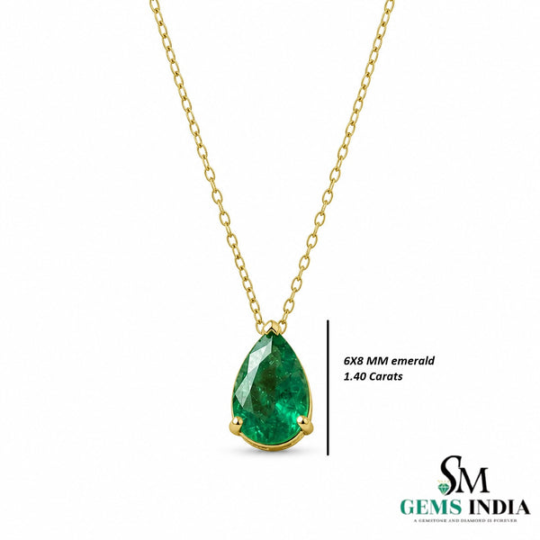 Pear Cut Emerald Necklace in 14k Gold – Elegant Teardrop Pendant