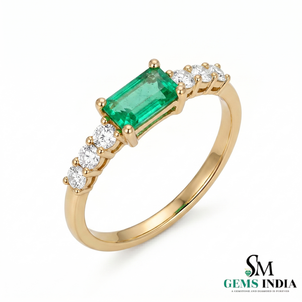 Minimalist Emerald Cut Emerald Engagement Ring with Diamond Accents in Gold