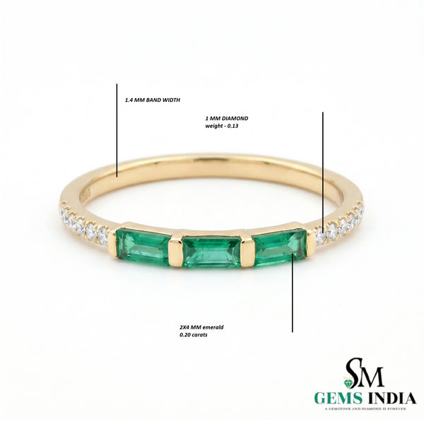 Elegant Three Stone Baguette Emerald Ring in 14k Gold