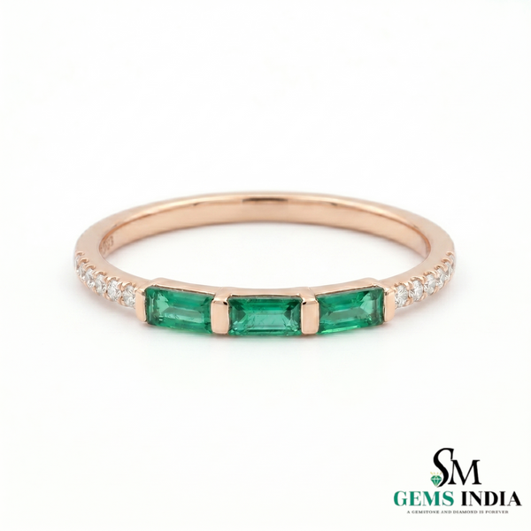 Elegant Three Stone Baguette Emerald Ring in 14k Gold