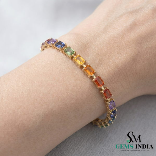 Rainbow Emerald Cut Tennis Bracelet - Everyday Fine Jewelry
