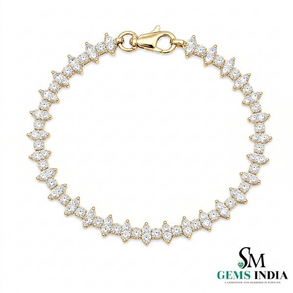 Marquise & Round Diamond Tennis Bracelet - Minimalist Fine Jewelry Style Gift