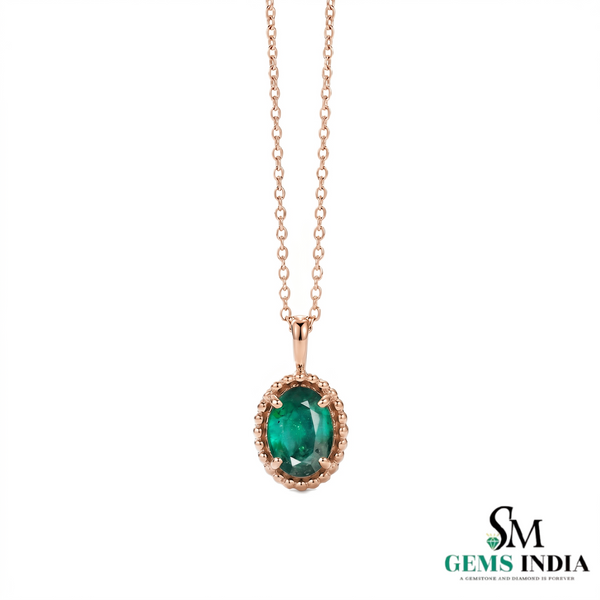 Green Emerald Halo Necklace in 14k Gold – Elegant Oval Gemstone Pendant