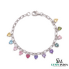 Pastel Heart Charm Bracelet – Multicolor Gemstone Dangle Chain Bracelet for Women