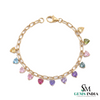 Pastel Heart Charm Bracelet – Multicolor Gemstone Dangle Chain Bracelet for Women