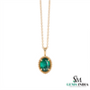 Green Emerald Halo Necklace in 14k Gold – Elegant Oval Gemstone Pendant