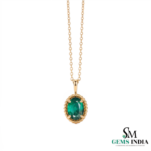 Green Emerald Halo Necklace in 14k Gold – Elegant Oval Gemstone Pendant