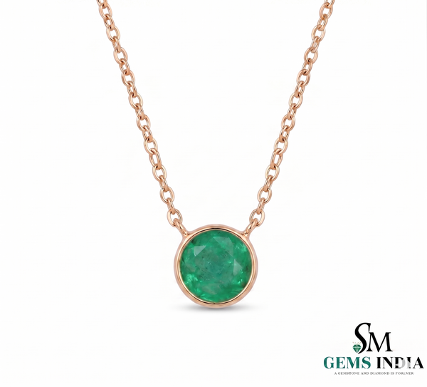 Dainty Emerald Necklace in 14K Gold Minimalist Round Emerald
