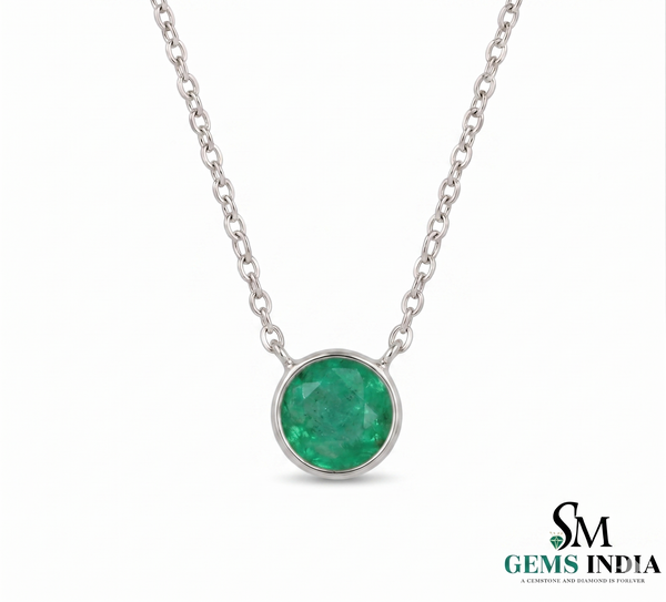 Dainty Emerald Necklace in 14K Gold Minimalist Round Emerald