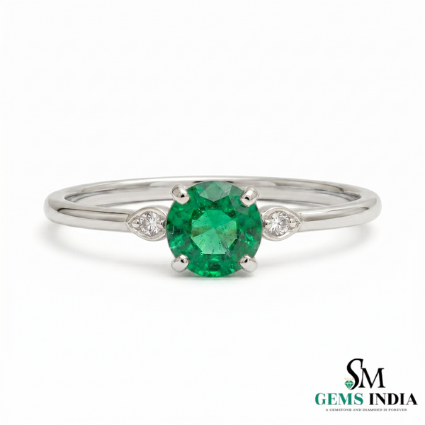 Elegant Round Emerald and Diamond Ring - Classic Emerald Engagement Ring