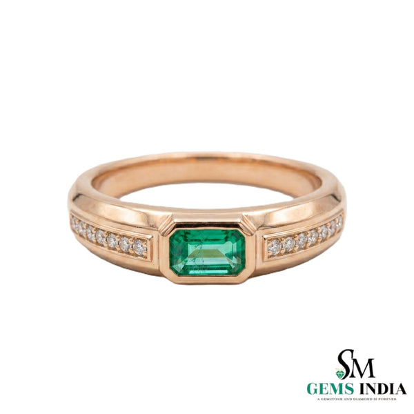 Men’s Emerald Cut Green Emerald and Diamond Ring in 14K Yellow Gold - Fine Jewelry Gift