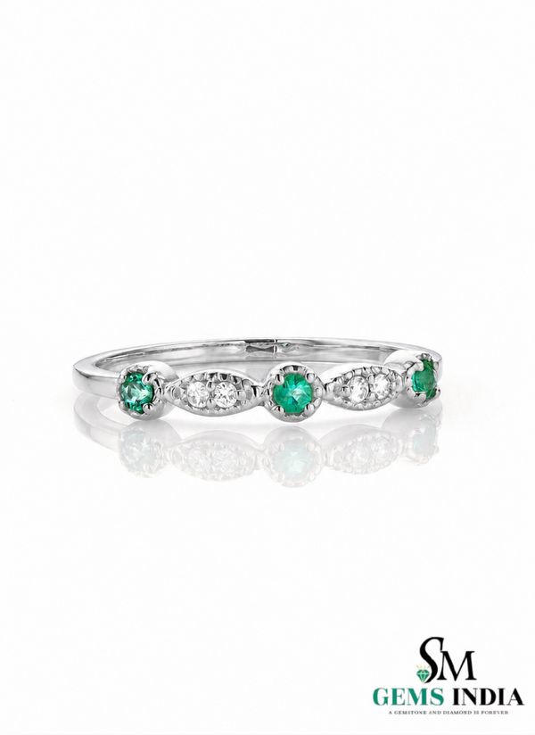 Vintage Round Natural Emerald Diamond Stackable Ring – Fine Gold Wedding Band